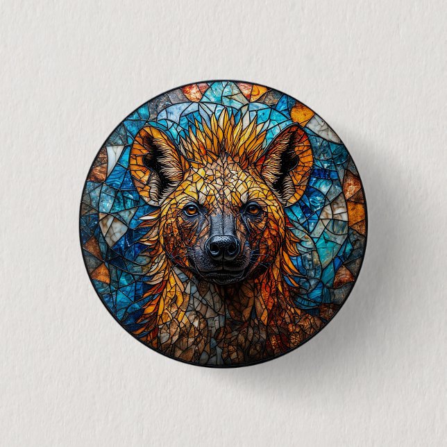 Majestic Hyena gestains Glas Mosaik Art Button (Vorderseite)