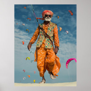 Majestic Indian Elder Kite Fliegen am Strand Poster