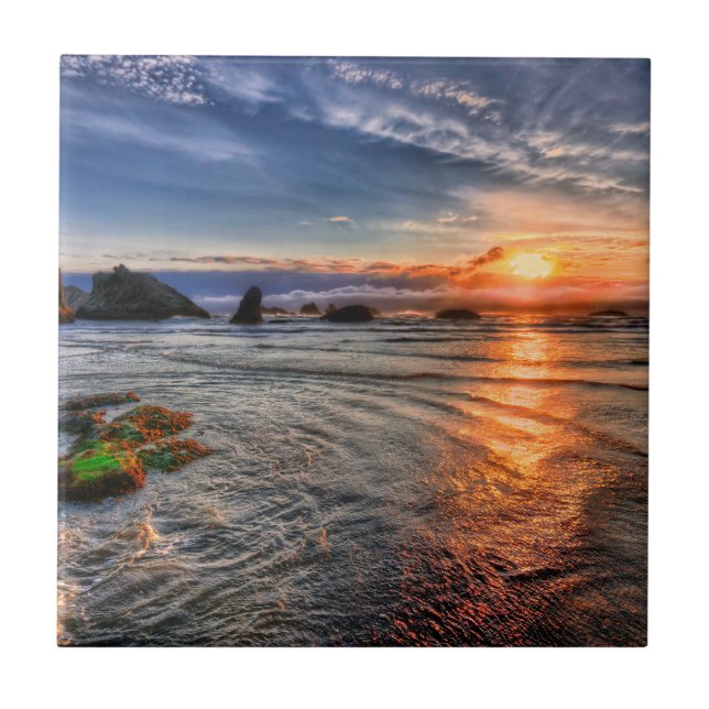 Majestic Island Sea Bay Sunset Fliese (Vorderseite)