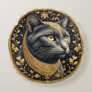 Majestic Katze mit Verzierten Blumendetails Rundes Kissen