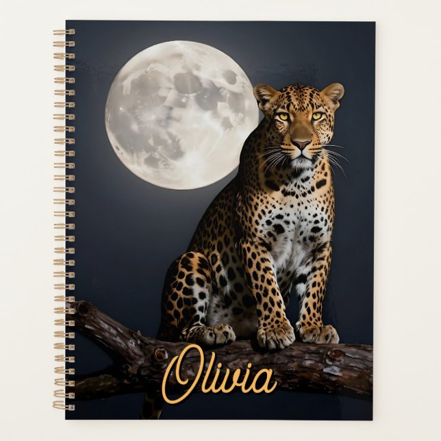 Majestic Leopard and Full Moon Personalized Planer (Vorderseite)