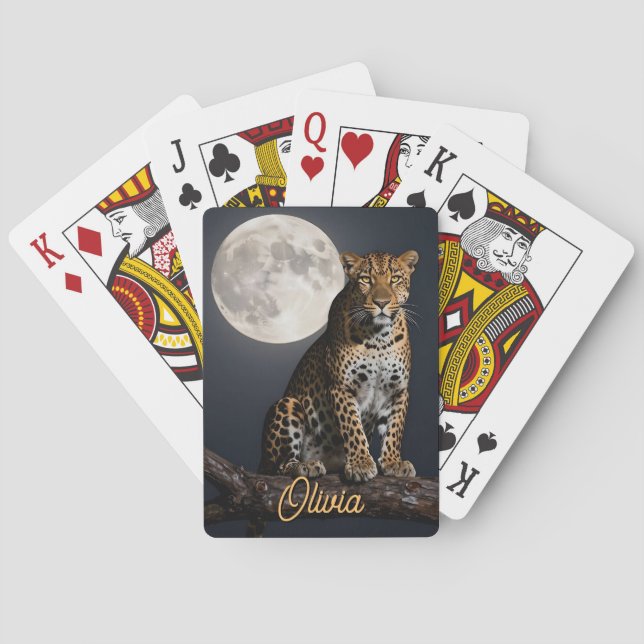 Majestic Leopard and Full Moon Personalized Spielkarten (Rückseite)