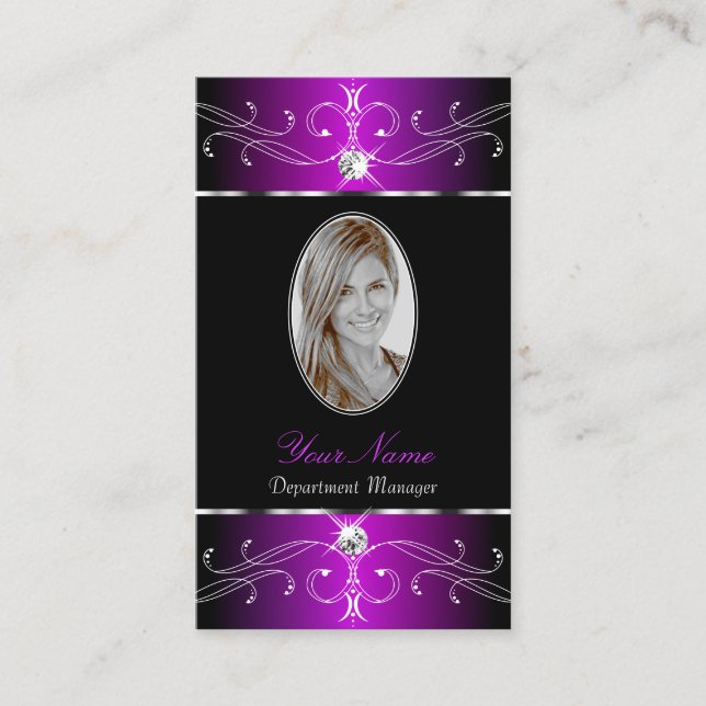 Majestic Lila Black Verziert Ornaments mit Foto Visitenkarte (Vorderseite)