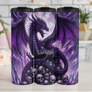 Majestic Lila Dragon on Skull Pile Thermosbecher