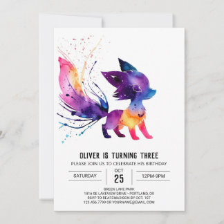 Majestic Lila Fox Digital Boy Geburtstag Einladung