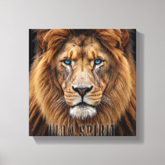 Majestic Lion Face with Blue Eyes | Wildlife Anima Leinwanddruck