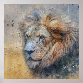 Majestic Lion Fotografy Modern Watercolor Poster