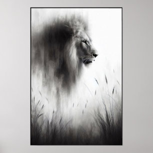 Majestic Lion in Gentle Mist Poster