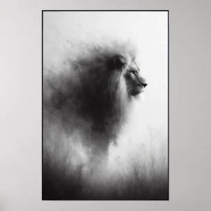 Majestic Lion in Gentle Mist Poster