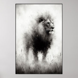 Majestic Lion in Gentle Mist Poster
