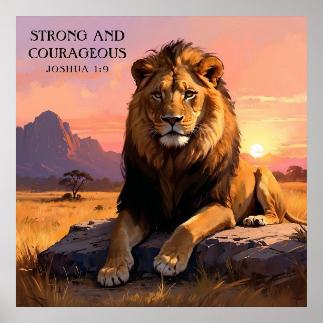 Majestic Lion in Wilden Religiösen Malerei Poster (Vorne)