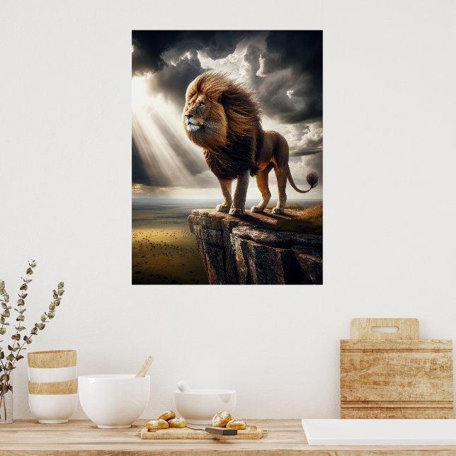 Majestic Lion on Cliff - Inspiration für Wildtiere Poster (Küche)