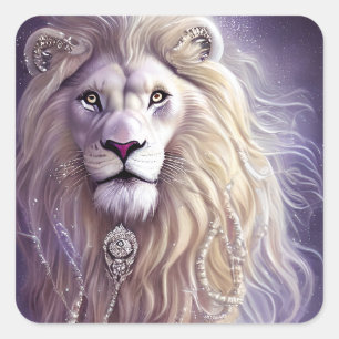 Majestic Lion Safari Fantasy Art Quadratischer Aufkleber