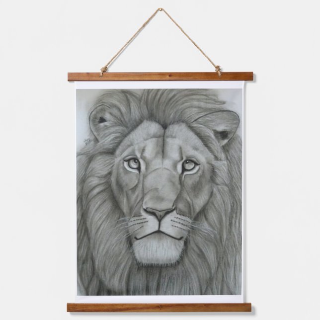Majestic Lion Wandteppich Mit Holzrahmen (Vorderseite)