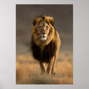Majestic Löwe im Golden Savanna Poster