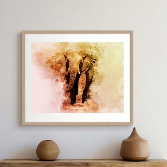 Majestic Malé African Elephant Walking Wasserfarbe Fotodruck (Von Creator hochgeladen)