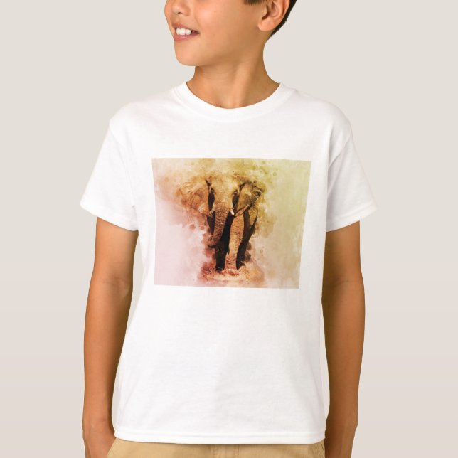 Majestic Malé African Elephant Walking Wasserfarbe T-Shirt (Vorderseite)