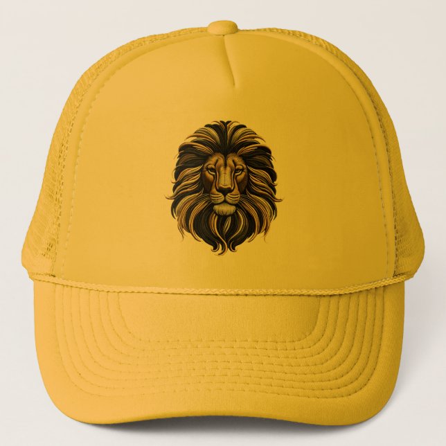 Majestic Mane Lion Stickerei Design Truckerkappe (Vorderseite)