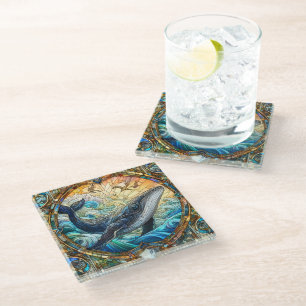 Majestic Marine Mosaik A Stainted Glass Whale Glasuntersetzer