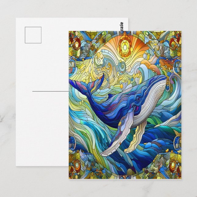 Majestic Marine Mosaik A Stainted Glass Whale Postkarte (Vorne/Hinten)