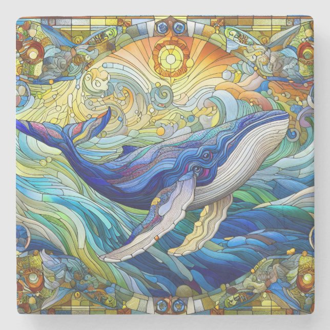 Majestic Marine Mosaik A Stainted Glass Whale Steinuntersetzer (Vorderseite)