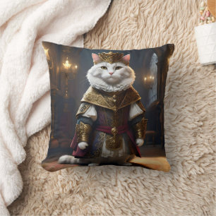 "Majestic Monarch: The Regal White Cat in Robes" Kissen