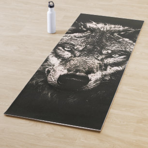 Majestic Monochrome Wild Wolf Yogamatte