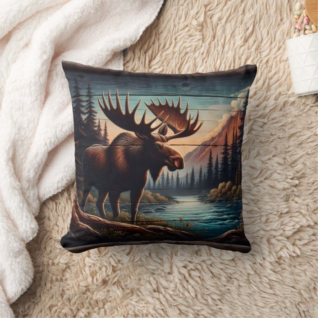 Majestic Moose by ruhige Gebirgskette Kissen (Decke)