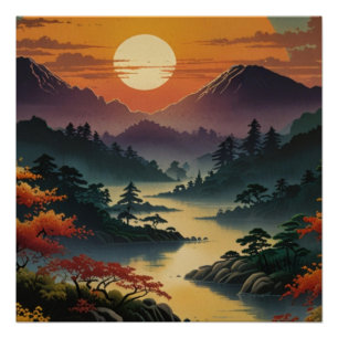 Majestic Mount Fuji Landschaft Landschaft Kunst, D Poster