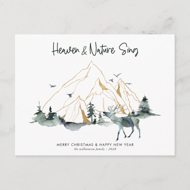 Majestic Mountain Forest Woodland Weihnachtskarte Postkarte (Vorderseite)