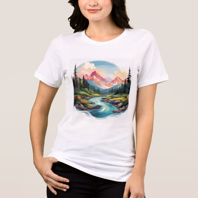 Majestic Mountain River Scene Tri-Blend Shirt (Vorderseite)