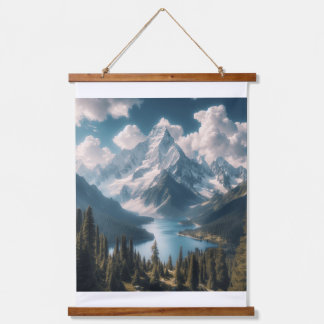 Majestic Mountain Serenity Wandteppich Mit Holzrahmen