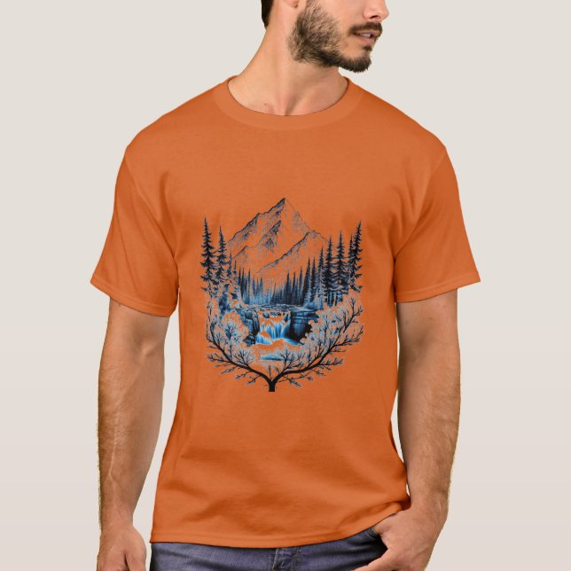Majestic Mountain Waterfall Scene T-Shirt (Vorderseite)