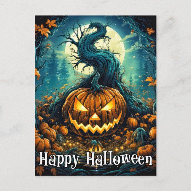 Majestic Nefarious Happy Halloween Pumpkin Postkarte (Vorderseite)
