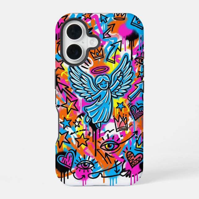 Majestic Neon Angel Icon Phone iPhone 16 case Hülle (Rückseite)