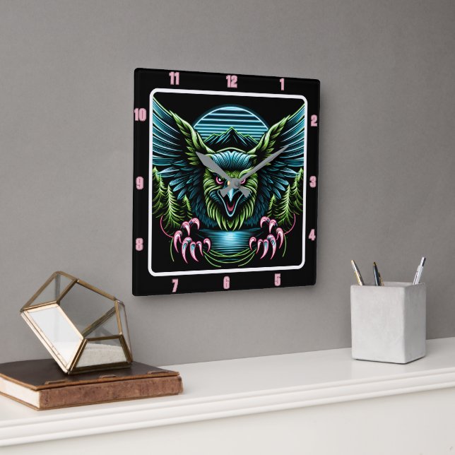 Majestic Neon Falcon Quadratische Wanduhr (Büro)