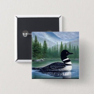 Majestic Northern Wilderness Loon Button