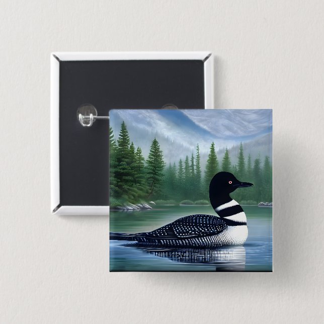 Majestic Northern Wilderness Loon Button (Vorne & Hinten)