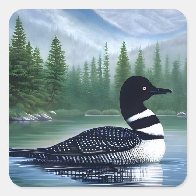 Majestic Northern Wilderness Loon Quadratischer Aufkleber (Vorderseite)