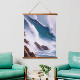 Majestic Ocean Waves Malerei Wandteppich Mit Holzrahmen
