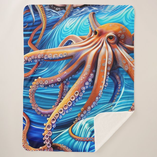 Majestic Octopus Blue Ocean Wave Expressionismus Sherpadecke (Vorderseite)