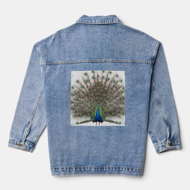 Majestic Peacock mit farbenprächtigem Schwanz Jeansjacke (Rückseite)
