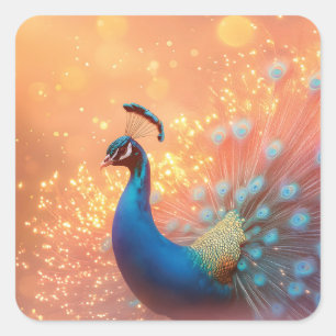 Majestic Peacock mit lebhaftem Plumage Quadratischer Aufkleber