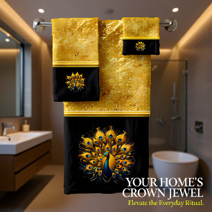 Majestic Peacock zeigen Blau und Gold Badhandtuch Set