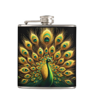 Majestic Peacock zeigen Grün und Gold Flachmann