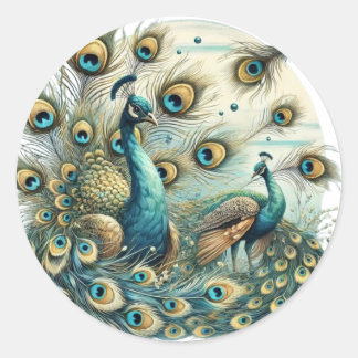 Majestic Peacocks - Vibrierendes Feather Display Runder Aufkleber