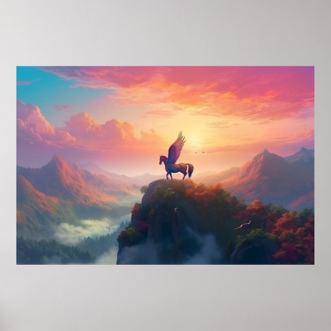 Majestic PEGASUS im Berg bei Sonnenaufgang Poster (Vorne)