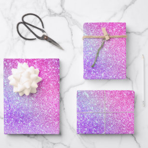 Majestic Pink Lila Nebel Galaxy Glitzer Geschenkpapier Set