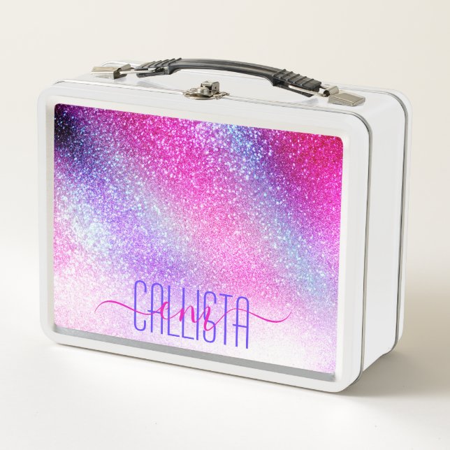 Majestic Pink Lila Nebel Galaxy Glitzer Metall Brotdose (Vorderseite)