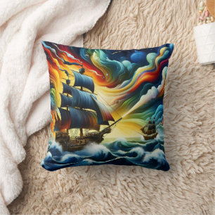 Majestic Pirate Ship durch farbenfrohe Meere Kissen